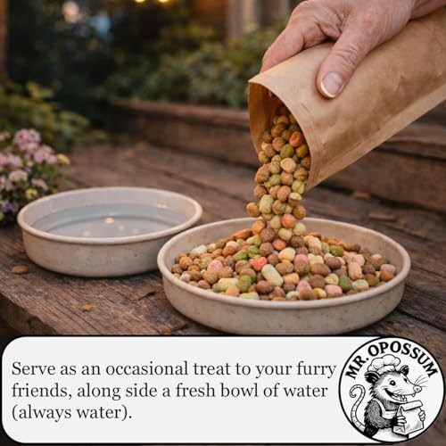 Porch Party Mix™ Raccoon and Opossum Food Wildlife Treat Blend for Backyard Feeding with Marshmallows Beef Chicken Lamb Ocean Fish and Peanut Butter Puffs (9 lb Pail) - size: 9 Pound (Pack of 1)