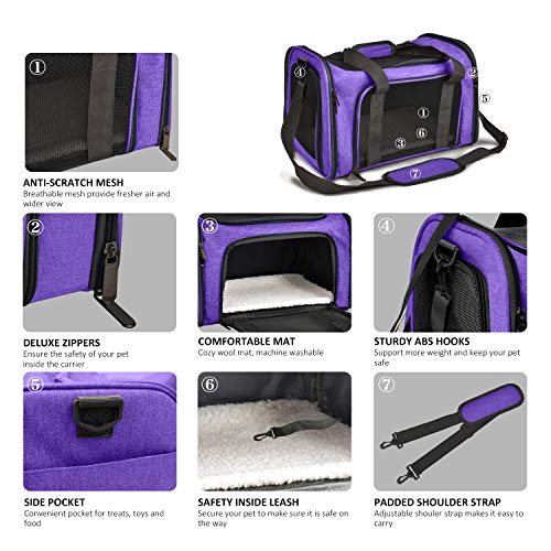 Henkelion Large Cat Carriers Dog Carrier Pet Carrier for Large Cats Dogs Puppies up to 25Lbs, Big Dog Carrier Soft Sided, Collapsible Travel Puppy Carrier - Large - Purple - color: Purple, size: 20.0"L x 13.0"W x 13.0"H