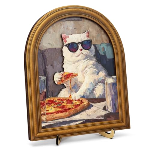 3D Funny Pizza Cat Wall Art Sign for Kitchen Decor, Cool Sunglasses Cat Portrait Decor, 8x10 Inch - color: Cat-4