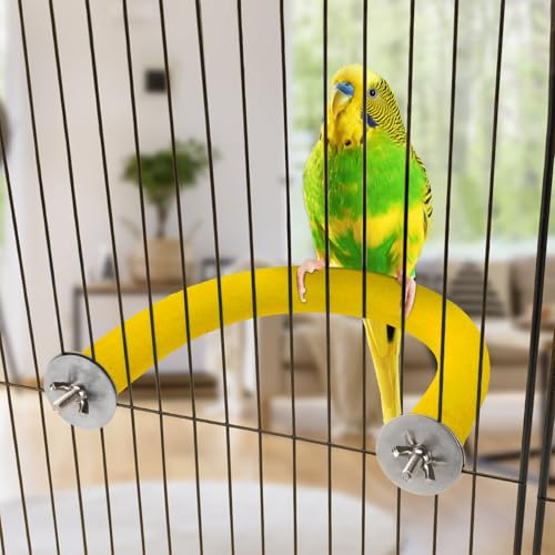 Rypet U-Shaped Parrot Perch, Quartz Bird Perch for Cage(Yellow S) | Safe Chew & Rest Perch, Durable Non-Toxic Cage Accessory, for Parakeets, Cockatiels, Lovebirds, Budgies & Small Conures - color: Yellow, size: Small