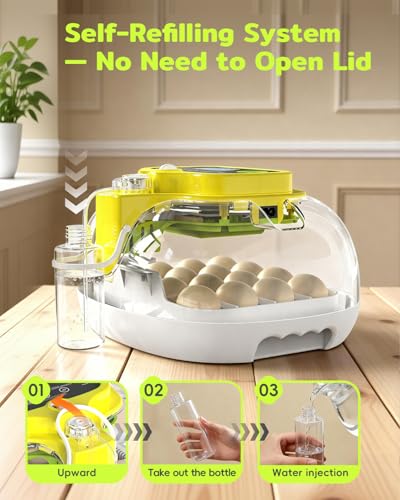 Incubators for Hatching Eggs, 16 Eggs Incubator with Auto Water Refill, Automatic Turner, Digital Temperature Control & Humidity Display and Led Candler, Poultry Hatcher for Chicken, Duck, Quail
