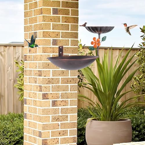 Tree Mounted Bird Bath, Wall Mount Bird Baths for Outdoors, Metal Birdbath and Feeder Combo, Antique Birdbaths Installed on Wooden Fences Trees Deck Outdoor Walls - color: Bronze2
