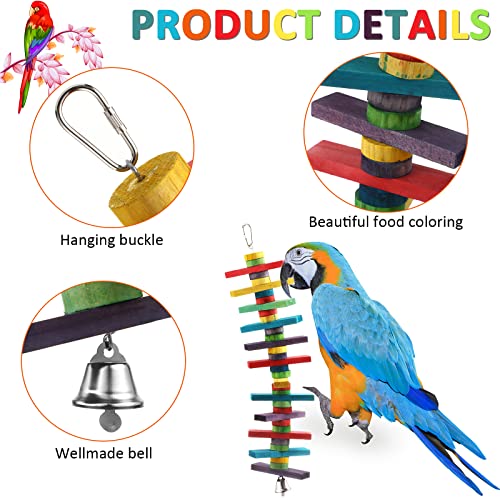 4 Pcs Bird Parrot Toys with Multicolored Natural Wood Blocks, Bird Chew Toys for Large Medium Parrots Macaws Lovebirds Doves Cockatiels Conures Parakeets Chewing Biting Foraging, 2 Designs