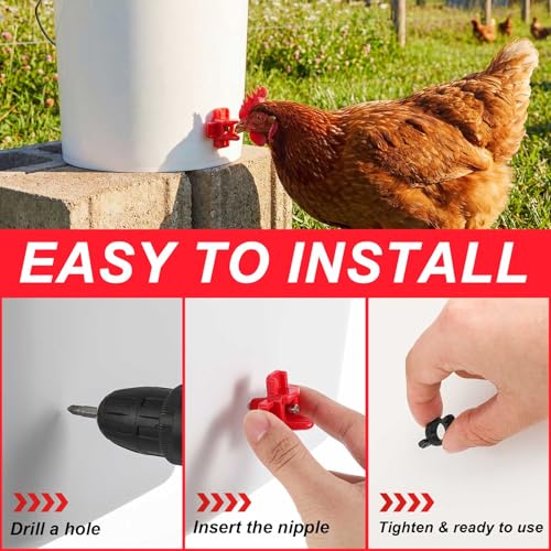 Tanlade 100 Pack Chicken Water Nipples Horizontal Automatic Chicken Waterer Nipples with Drill Bits, Gaskets & Wing Nuts for Chicks, Ducks, Quails, Hens & Poultry Coop Farm Use