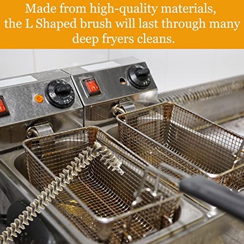 Yaomiao 2 Pcs L Shaped Fryer Cleaning Brush 23 Inch High Temperature Deep Fryer Coil Cleaner L Tipped Coil Brush, Long Handle, Metal Bristles for Grill BBQ Cleaning Accessories