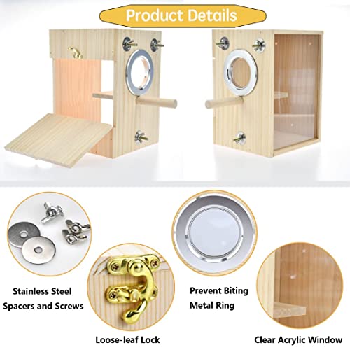 Bird Nest Box Parakeet Breeding Nest Box Bird Nest House Wooden Acrylic Transparent Breeding Box for Finch Lovebirds Cockatiel Budgie Conure Parrot - size: Large