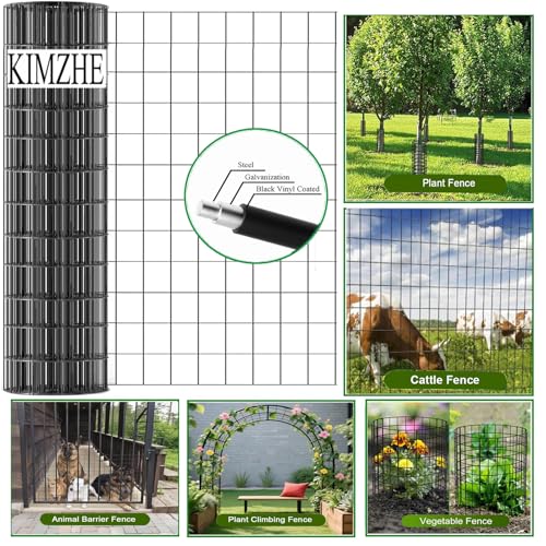Welded Wire Fence 36inch x 50ft, 2inch x 3inch Black Chicken Wire Fencing, 16Gauge PVC Coated Garden Wire Fence Rolls, Anti-Rust Metal Fencing for Yard Plant Protection Poultry Netting - size: 3ft x 50ft