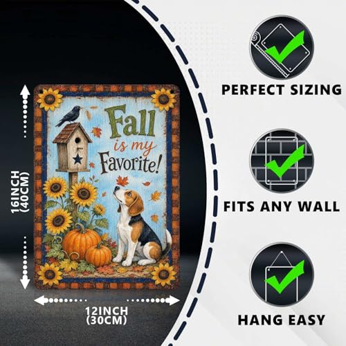Fall Is My Favorite Beagle Dog Birdhouse Tin Sign Autumn Sunflower Wall Art for Living Room Bedroom Kitchen Porch Entryway and Farmhouse Home Decor 16 * 12In - color: Vintage Thanksgiving Tin Sign 12, size: 30X40cm(12*16in)