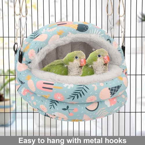 Bird Nest House Winter Warm Bird Bed for Cage, Medium, Blue | Soft fleece warm, plastic support plate anti-collapse, removable washable pad, dual mount, for parakeets/cockatiels/conures - color: Blue, size: Medium