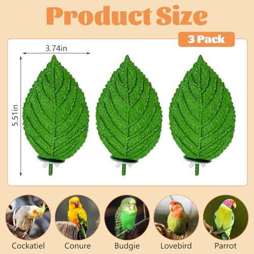 3 Pcs Parrot Perch Resin Bird Beak Grinding Stone Leaf Shape Perch Stand Foot Clawing Trimmer Bird Cage Accessories for Cockatiels Conures Budgies Lovebirds (Green) - color: Green, size: Leaves