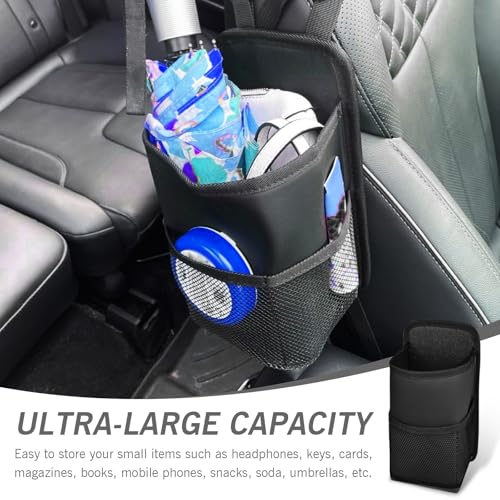 1 PC Car Water Bottle Bag, 9.8" x 5.51" Adjustable Strap Microfiber Leather Seat Side Hanging Large Capacity Cup Bag with Storage Net Pocket, Auto Multifunctional Accessories (Black)