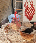 RED Chicken Coop Flock Block Bird Seed Hanging Bag Veggie Treat Holder - Poultry Feeder Toy Accessories Cabbage Bowl Sack - Holds 25 lb Pound Bird Seed Blocks, Poultry Run Wildlife Feeder