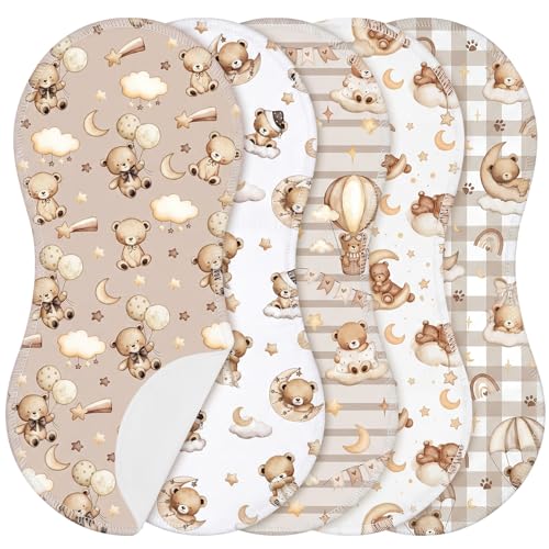 SmoothNovelty 5 Pack Teddy Bear Baby Burp Cloths Soft Absorbent Burping Rags for Newborns 19"x9" Spit up Cloths for Boy Girl Newborn Baby Shower Registry Gifts Set Nursery Decor - style: Teddy Bear