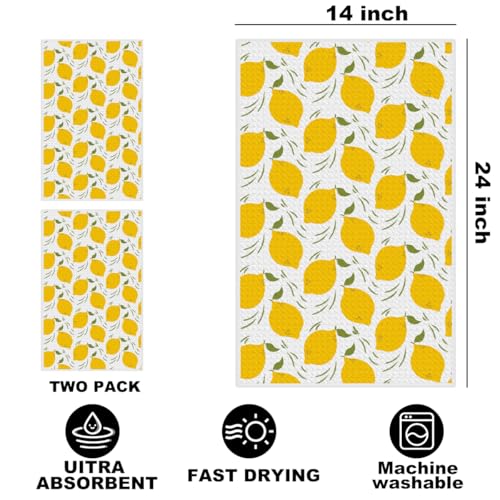 2 Pcs Lemon Kitchen Towels 24x14 Inch, Lemon Seamless Pattern Hand Towels | Absorbent Microfiber Dish Cloth Tea Towel for Kitchen Home Farmhouse Decor, Housewarming Gifts for Women - color: Multi 1367