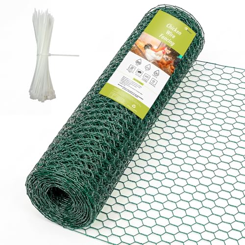 Chicken Wire for Floral Arrangements, Garden Wire Fencing 15.7 x 84 Inch | 24 Rifny Wire Roll 0.6 Inch Mesh, Hexagonal PVC Coated, Metal Poultry Wire Netting for Craft, Plants Rabbit Barrier, Green - size: 15.7" x 84"-0.6 Inch Mesh