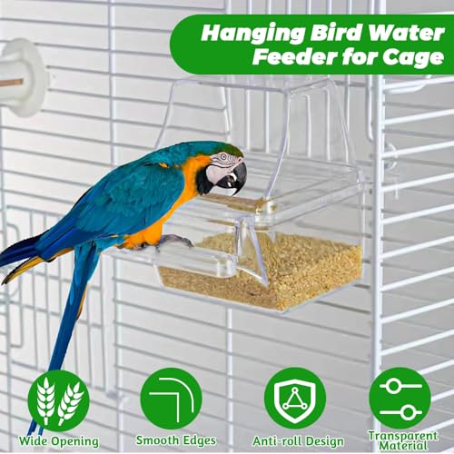 4 Pack Bird Feeders for Cage, No Mess Clear Hanging Parrot Food Bowl, Plastic Slot Food & Water Dispenser Bowl Set, Bird Cage Accessories for Hamsters,Pigeons,Parrot - size: 4