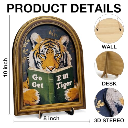 3D Motivational Tiger Table Decor Sign Vintage Wall Art 8x10 Inch | Go Get Em Tiger Wall Art Sign for Home Living Room Office Desk Wall Shelf Decor - color: color-A