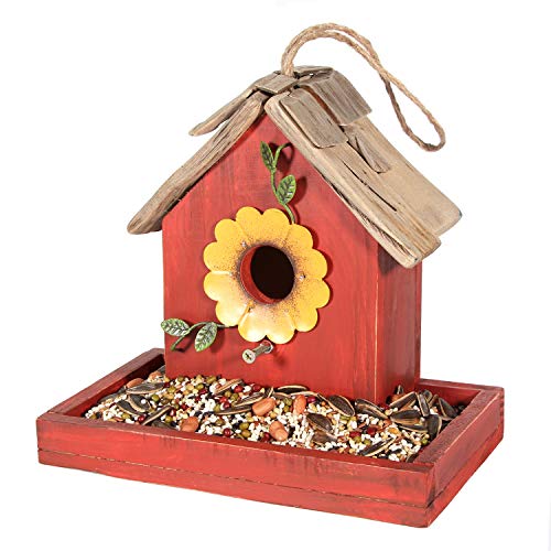 Bird Feeder House for Outside Hanging, Wooden Birdhouse Bluebird House Feeder Handcrafted Hut - color: 1-Orange
