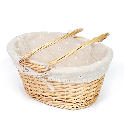 Wicker Basket Gift Baskets Empty Oval Willow Woven Picnic Basket Easter Candy Basket Storage Basket Wine Basket with Handle Egg Gathering Wedding Basket (Natural) - color: Natural, size: Large