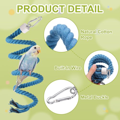 Bird Rope Perch Swing, Spiral Rope Perch Standing Pole Accessory Climbing Swing Paw Grinding 39 Inch, (Blue) Intended for Parrot/Parakeet/Budgies/Cockatiels/Lovebirds - color: Blue, size: 39 Inch