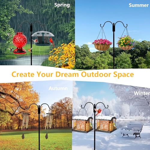 Shepherds Hooks for Outdoor,110in Bird Feder Pole with 7-Prong Base | Heavy Duty Double Garden Hooks for Hanging Plants, Hummingbird Feeders, Solar Lights, Lanterns - color: double hook-110IN-1PACK