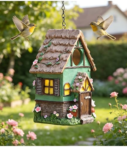 Outdoor Hanging Bird Nests, Hummingbird Houses, Garden Tree Decorations, Resin Ornaments (Green) - style: Green