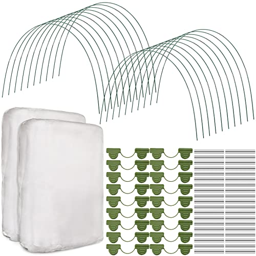 Woanger 2 Set Garden Netting Kit for Raised Beds Ultra Fine Mesh Netting with 100 Hoops 72 Clips 80 Connectors for Garden Row Cover Vegetable Flowers Protection Barrier Plant Covers(10 x 33 ft) - size: 10 x 33 ft