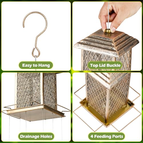 Bird Feeder, Heavy Duty Metal Bird Feeders for Outdoor Hanging | 3LB Large Capacity, 4 Perches, Wild Birdfeeder, Sturdy, Easy to Fill, For Outside Garden Yard - color: Small, 3 lbs