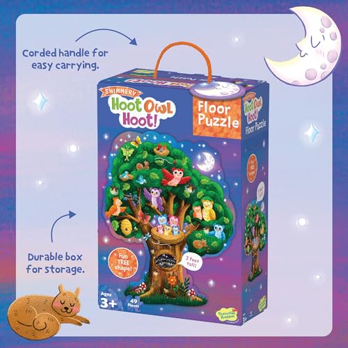 Peaceable Kingdom Shimmery Hoot Owl Hoot 49 Piece Floor Puzzle | A giant floor puzzle that builds focus and patience. Ages 3+. - style: Owl