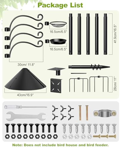 Heavy Duty Bird Feeder Pole Shepherds Hooks Squirrel Proof for Outdoor | Adjustable Heavy Duty Birdhouse Pole Smart Feeder Stand with 4 Hooks 9 Prongs Base Squirrel Baffle for Hanging Plant Garden - size: 93inch