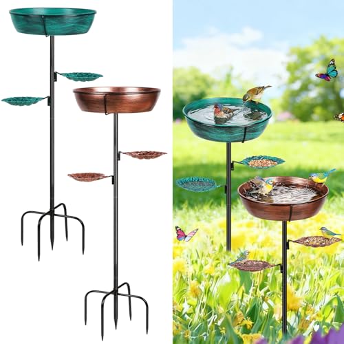 2 Pack Metal Outdoor Bird Bath, Removable Bowl for Garden Bronze & Green | Freestanding Birdbath & Birdfeeder with Heavy-Duty Base, Bird Bowl for Lawn Patio Yard Bird Feeding Decor, Easy to Install - color: Bronze&Green