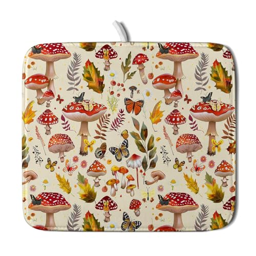 Forest Mushroom Dish Drying Mats Wild Plant Butterfly Kitchen Sink Rack Mats 16 X 18 Inch - color: Wild Plant - Multi, size: 18" x 16"
