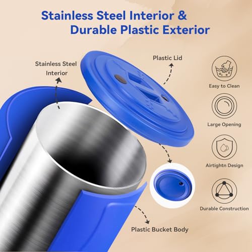 Newget 15lb Airtight Stainless Steel Dog Food Storage Container with Scoop | Airtight, Sturdy, Moisture-Proof, Large Metal Cat & Dog Food Container with Lid, Prevents Pets from Opening, Easy to Clean - size: 15 lb