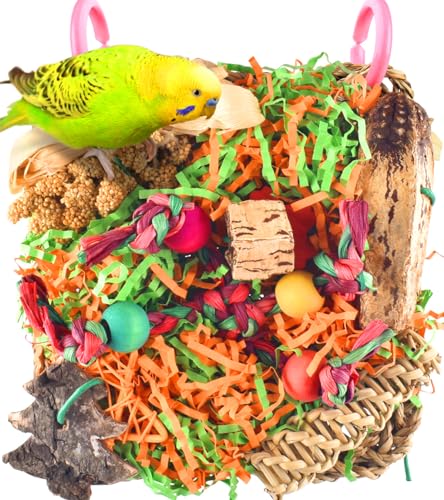 KATUMO Bird Toys, Grass Mat Shredding Hanging Toy for Budgie Parakeet | Natural Grass Mat Bird Toy Satisfies Foraging & Chewing; Hanging Design Fits Cage; Perfect for Small and Medium Pet Birds - style: Walnut decor