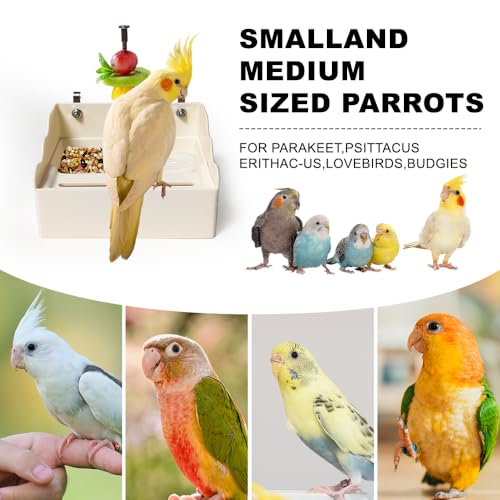 No Mess Bird Feeder for Cage, 3 in 1 Parrot Cage Feeder and Food Bowl with Fruit Vegetable Holder, Bird Bath for Cage, Perfect for Small and Medium Parrots, Conures, Parakeet