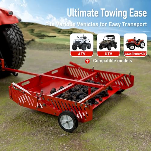 Efficraft Replaces Manure Fork 2-in-1 Manure Scoop & Tow Behind Trailer, Yard Sweeper for Horse Manure - Heavy Duty Drag Manure Collector, | 2-in-1 manure scoop and tow-behind trailer with tow-ball and drawbar pin connections for paddock and yard cleanup.