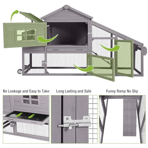GUTINNEEN Chicken Coop Mobile Chicken House On Wheel Outdoor Rabbit Hutch for 2-4 Chickens 67" - color: Light gray