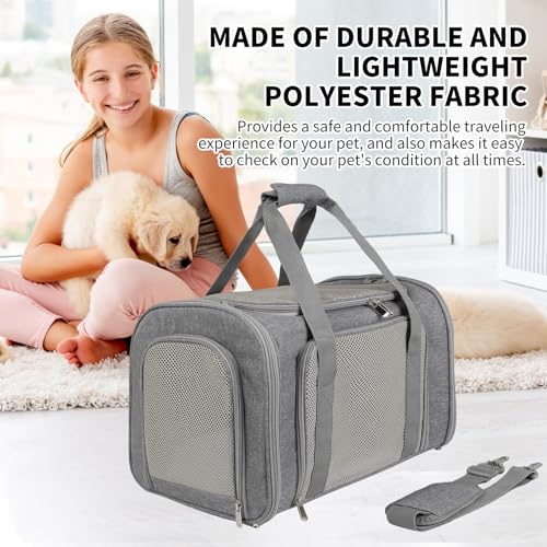 Cat Carrier, Soft-Sided Airline Approved Pet Carrier Case with 4 Ventilated Windows for Cats and Dogs Under 10-25Lbs (17.0 L x 11.0 W x 11.0 H Inch, Grey) - color: grey, size: 17.0"L x 11.0"W x 11.0"H