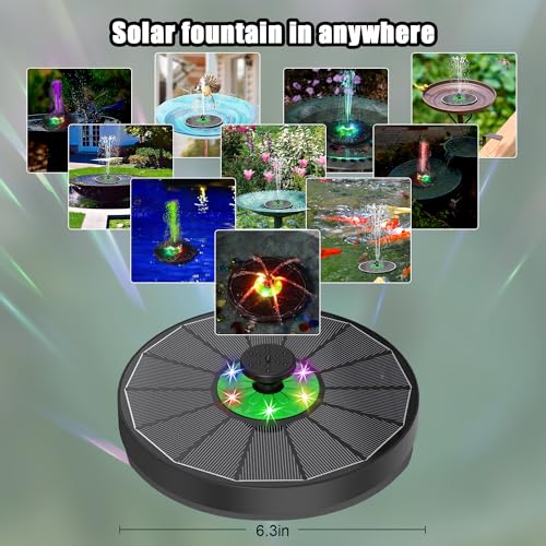 Yzert Glass Solar Fountain Floating 3.5W 2200mAh, Colorful LED, Bird Bath | Solar Water Fountain Green Flower for Bird Bath, Garden, Outdoor, Pond -Black Panel Colorful - color: Black Panel Coloful Lights
