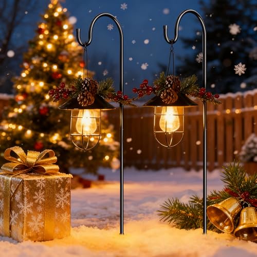 GOFORWILD 2 Pack 33 Inch Metal Shepherd Hooks for Bird Feeder Outdoor | Heavy Duty Bird Feeder Hanger with 3 Prongs Base, for Hanging Lantern, Hummingbird Feeder, Plant Hanger, Wind Chime - size: 33 Inch