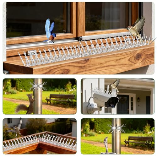 Bird Spikes for Outside 5 Pack 3.2 FT Stainless Steel Deter Pigeon Squirrel | Made of durable stainless steel, effective deterrent for pigeon, squirrel, cat, raccoon and snake - size: 3.2 FT