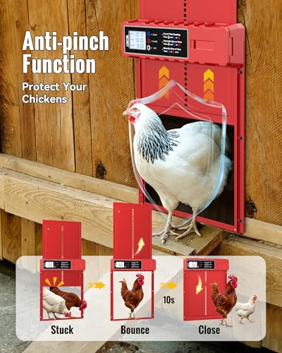 Automatic Chicken Coop Door Solar Powered XL Chicken Door 3 Modes | Aluminum Alloy Build, USB-C Charging, XL Large Opening 10.8x14.2in, Timer Remote Manual Anti-Pinch Safety Waterproof IP65 Red - color: Red