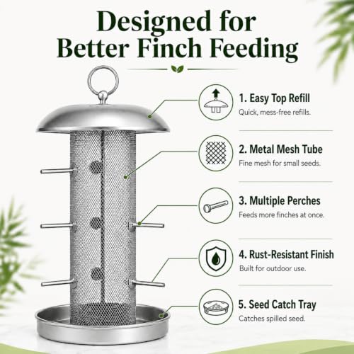Finch Feeder for Nyjer & Thistle Seed, Hanging Metal Mesh Bird Feeder with Perches for Backyard, 2lb Capacity,Great for Backyard Bird Lovers