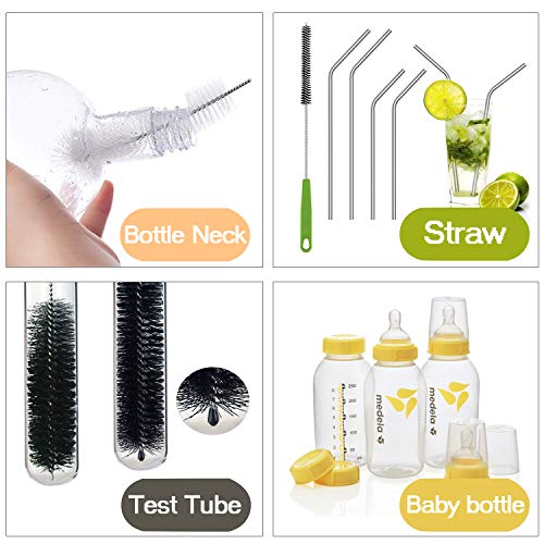 Long Bottle Brush, 17 in Bendable Cleaner Brushes for Cleaning Neck Beer Bottles, Wine, Baby Bottles, Water Bottles, Tumblers, Flask, Bird Feeder, Vase, Pipes and Brewing Supplies 7 Pack - color: 7-pcs Brush Set