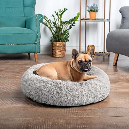 PetAmi Calming Donut Dog Bed, Washable Faux Fur, 23 Inch Small, Light Grey | Warm Shaggy Faux Fur and A Deep Nest Help Anxious Pets Curl Up and Sleep Soundly. Perfect for Puppies, Cats, and Rescues. - color: Light Gray, size: Small - 23"
