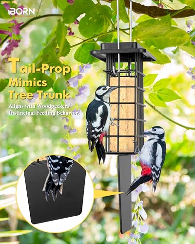 iBorn Metal Suet Feeder with Tail Prop | Durable Suet Cake Cage Bird Feeder for Outdoors，Woodpecker Feeder for Outside Hanging，Heavy-Duty Suet Holder,Easy Clean & Refill,1 Pack,Black - color: Black, size: Single Capacity