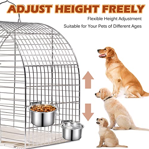 Crate Food and Water Bowl, ShineMe 2 Pack Stainless Steel Hanging Pet Bowls for Crates Kennels Cages, Metal Dog Crate Bowls Hanging No Spill for Medium and Large Pets (7.1 * 3.5” & 5.5 * 3.2”) - color: Silver (60oz+30oz)