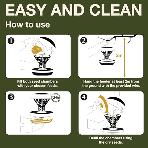 SWISSINNO Bird Feeders - No Mess Hanging Bird Feeder for Outdoors - Smart Birds Davos Spill Proof Wild Cardinal & Small Bird Feeder with Integrated Seed Catcher Tray - Dual Chamber - Green - color: Green, style: Davos