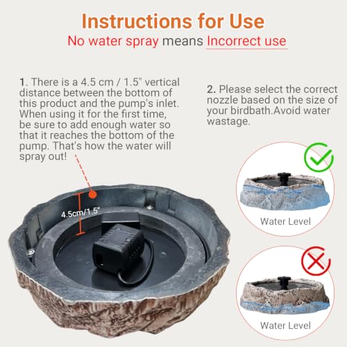 Upgrade Solar Fountain for Bird Bath Granite Rock Solar Water Fountain Pump with 6 Nozzles for Hummingbird Birdbath Lawn Fish Tank and Aquariums, High Efficiency & Anti-Clogging