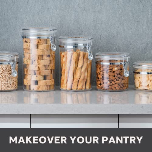 Oggi Clear Canister with Clamp Lid, 28 oz - Large Airtight Food Storage Container, for Kitchen & Pantry Storage of Bulk, Dry Foods Including Pasta, Flour, Sugar, Coffee, Rice, Tea, Spices & Herbs - size: 28-Fluid Ounce